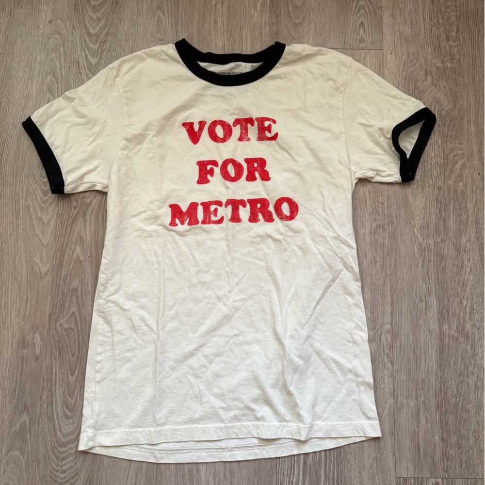 Red and white "Vote for Metro" ringer tee Metro Boomin We Don’t Trust You